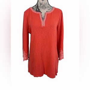 Talbots Coral Tunic with White Embroidered Detail Size M Boho Chic Fashionista